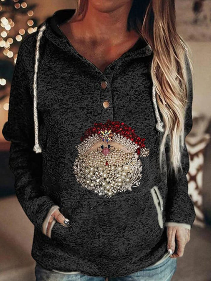 Retro Animal Nature Print Button Hoodie