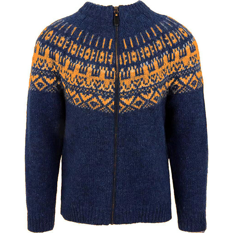 Fashionable Trendy Slim-fit Mens Jacquard Knit Sweater