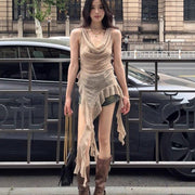 Women's Sleeveless Irregular T-shirt With Ruffle Hem