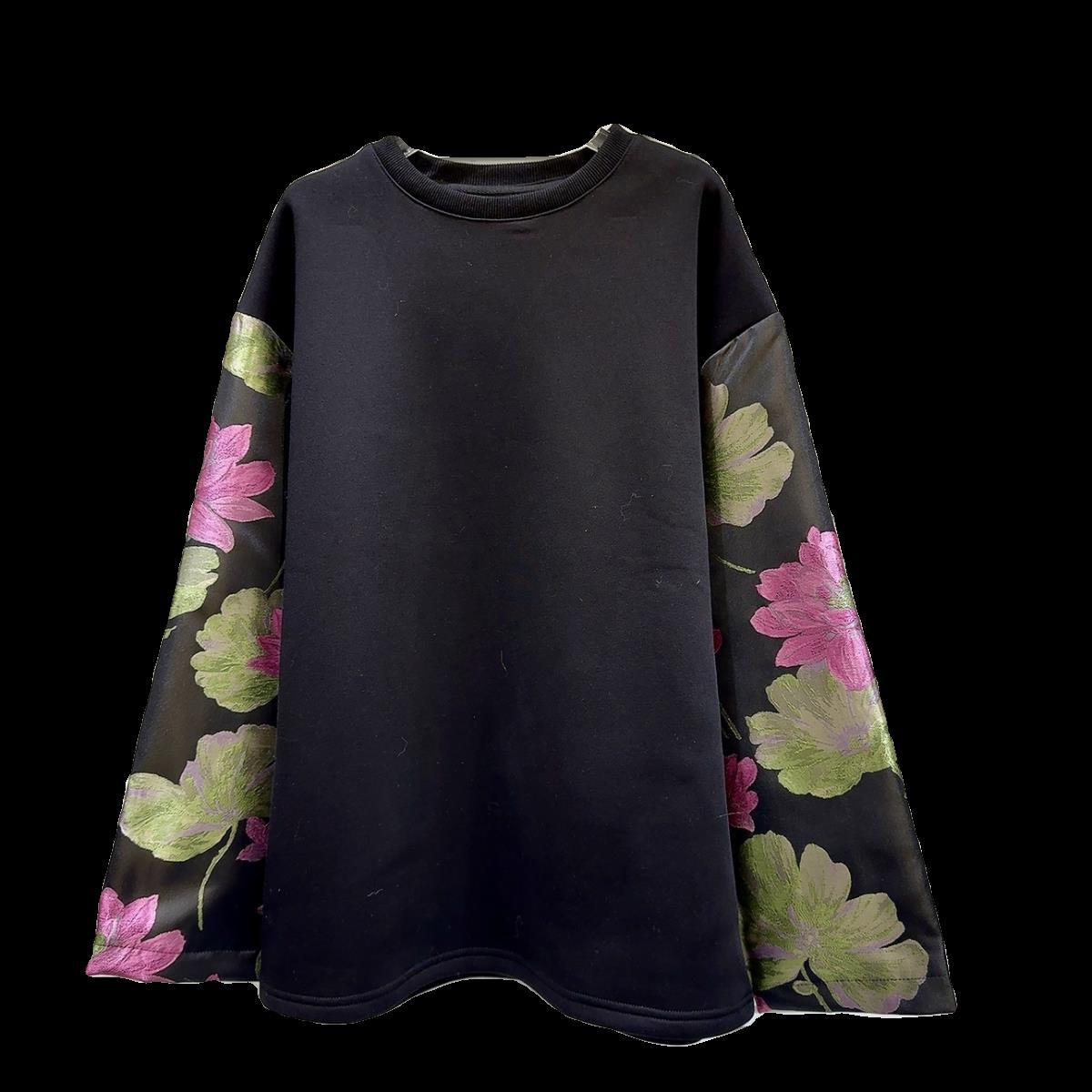 Women's Embroidered Floral Satin Sleeve Sweater Top