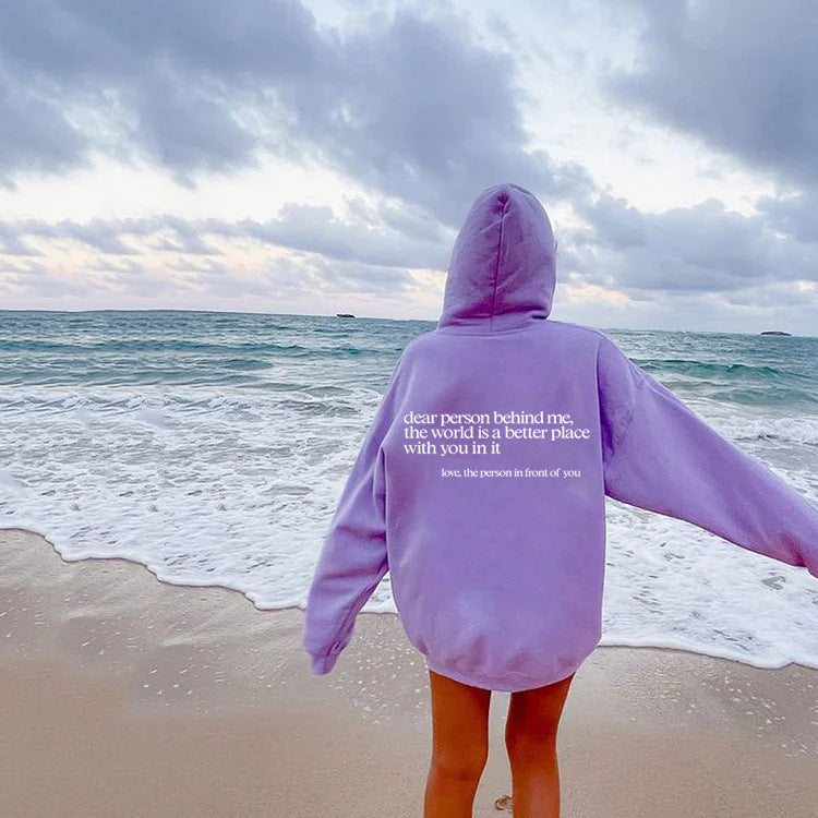 Okay Letter Print Casual Loose Hoodie