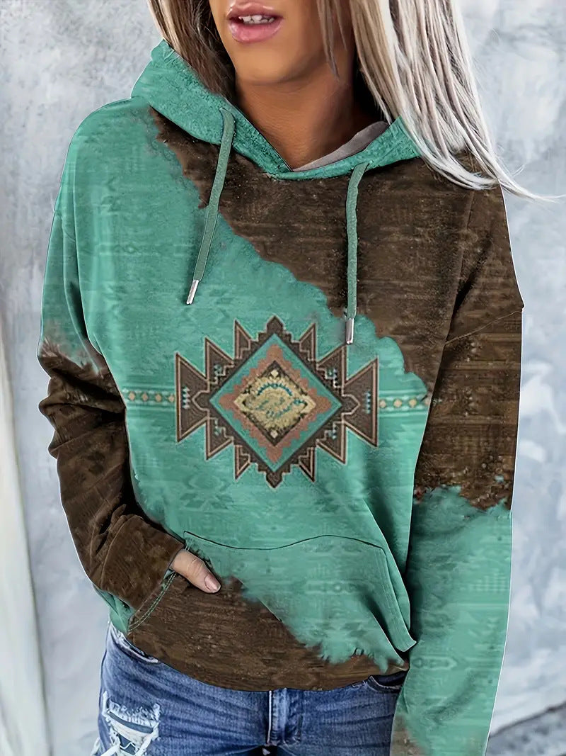Boho Ethnic Print Loose Fall Winter Hoodie