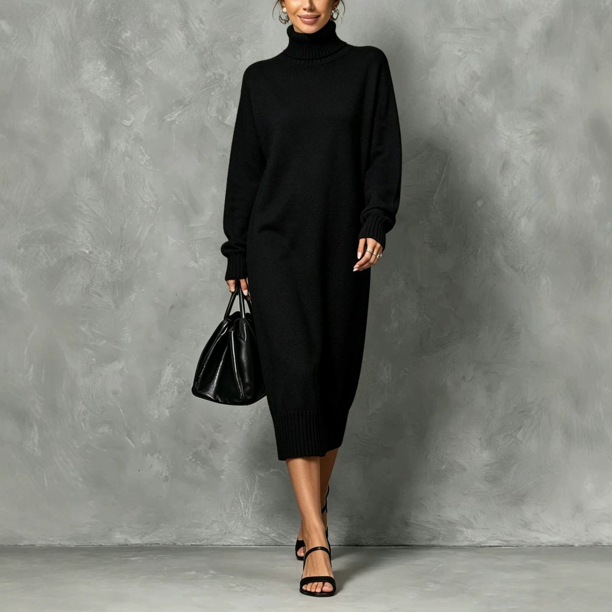 Casual and Comfortable Turtleneck Sweater Dress