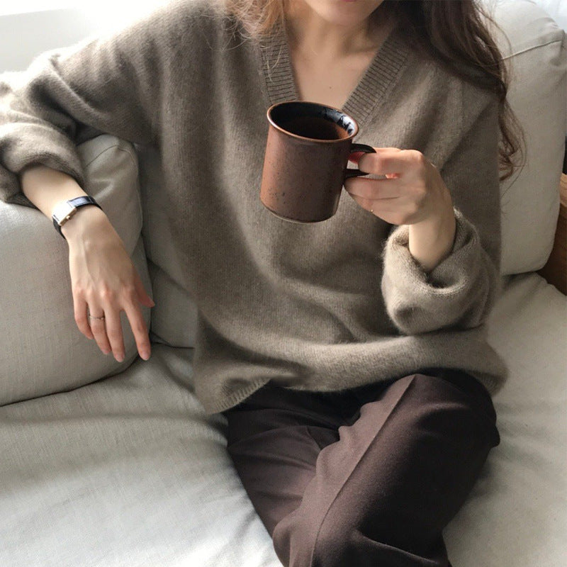 Japanese Style V-Neck Knit Sweater for Women