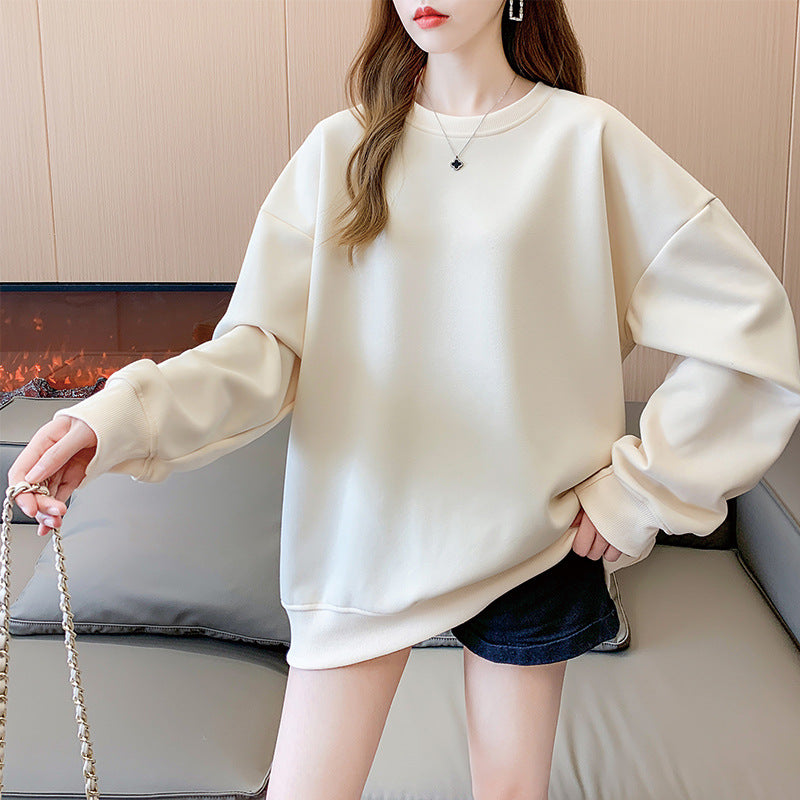 Women's Plus Size Solid Round Neck Loose Sweater