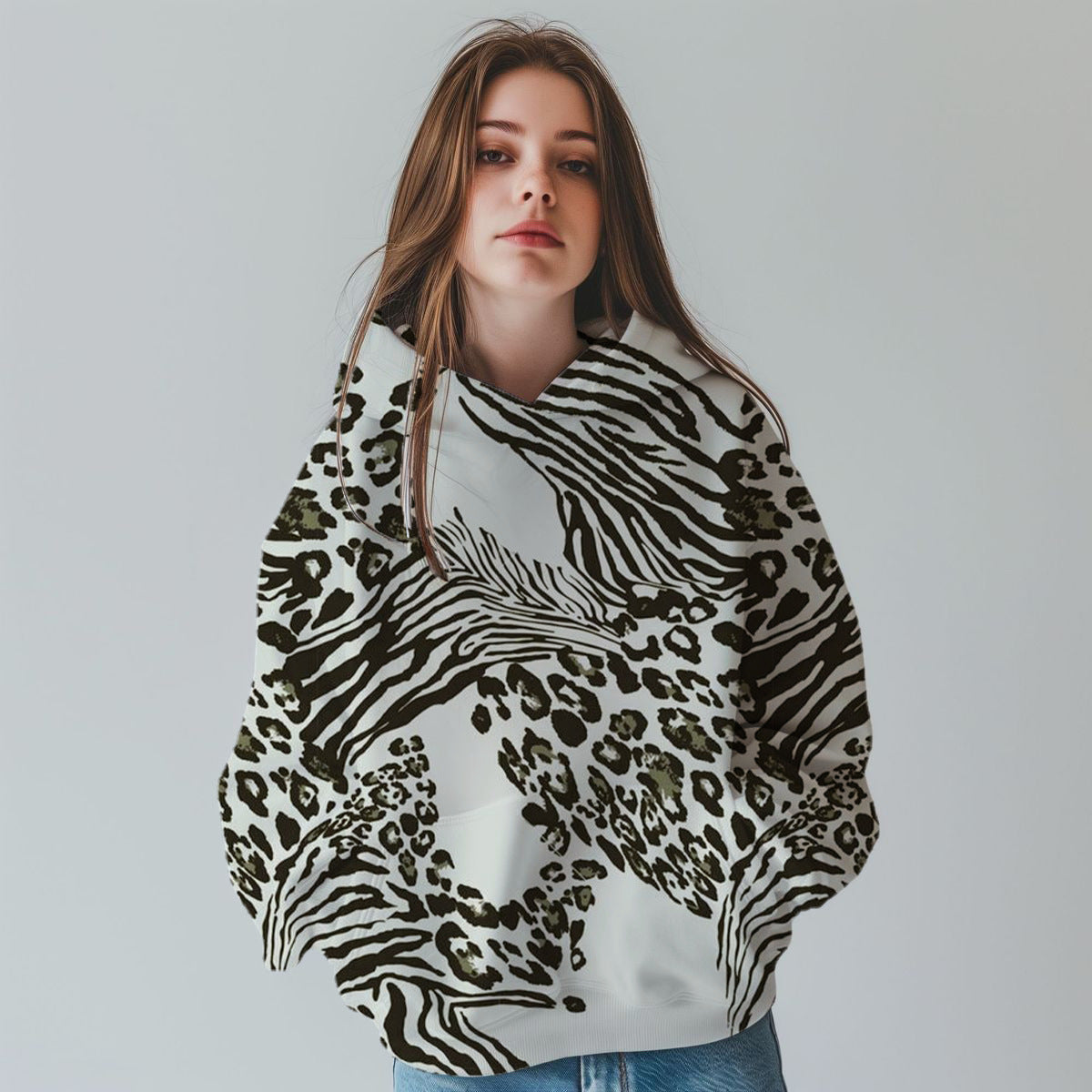 Chic 3D Leopard Print Digital Fashion Sweatshirt
