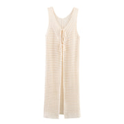 Elegant Beige Tied Knit Top – Slim Fit, Medium Thickness
