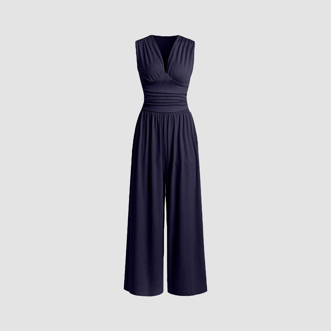 Women's Sleeveless Loose Wide-Leg Knitted Jumpsuit