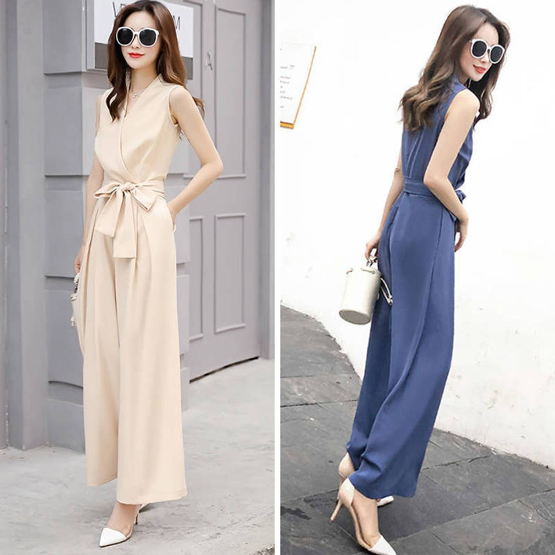 Trendy Geometric V-Neck Loose Jumpsuit