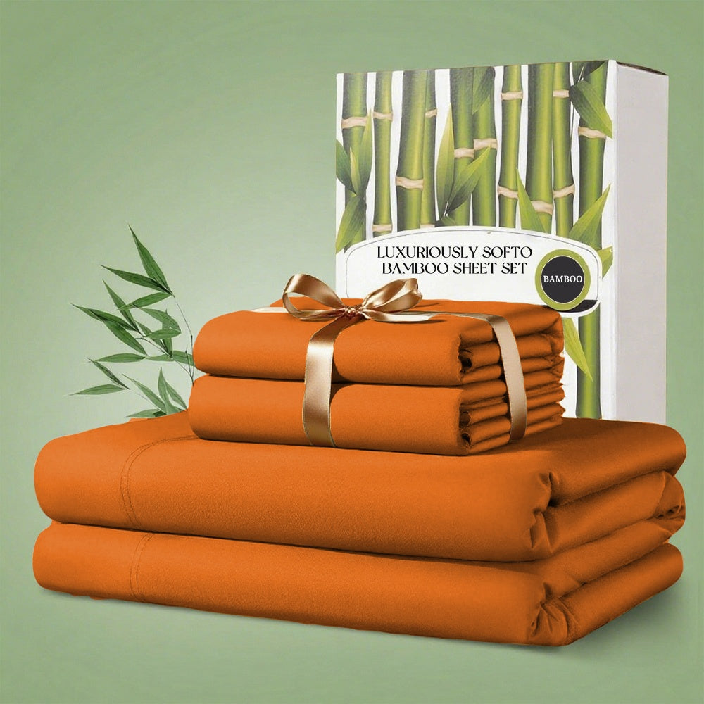 4 Pcs Bamboo Bed Sheet Set, 2200 TC Cooling Fabric, Bamboo Fitted Sheet Set, Extra 18\"-24\" Deep Pocket, Cooling & Breathable With Smooth Feel, Queen Size Sheets Ultra Soft For Hot Sleepers...