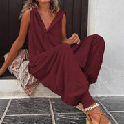 Women's Casual Hooded Jumpsuit with Drawstring Cuffs