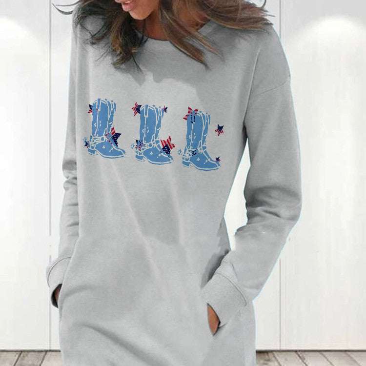 Women's Printed Round Neck Long-Sleeve Sweater