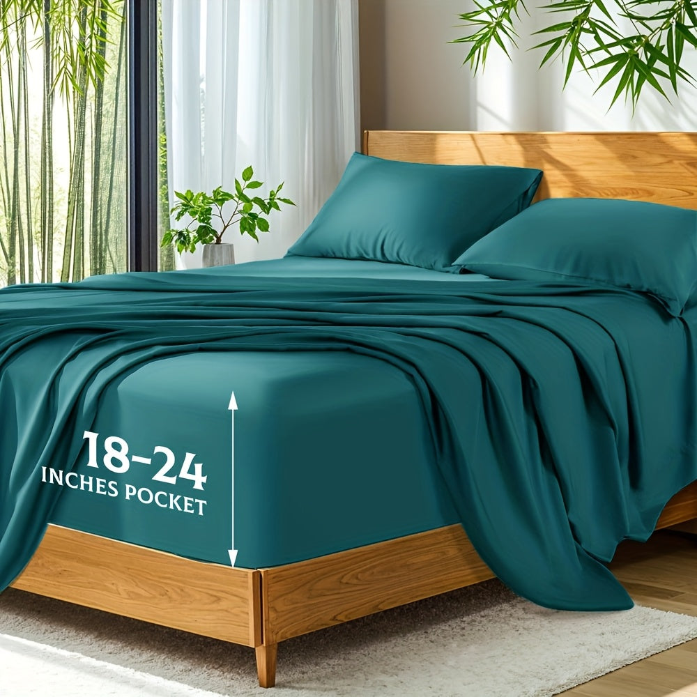 Queen Size Bamboo Sheets - Cooling Breathable Moisture-Wicking Bed Sheets with Deep Pockets, All-Season Luxury Bedding Set for Hot Sleepers