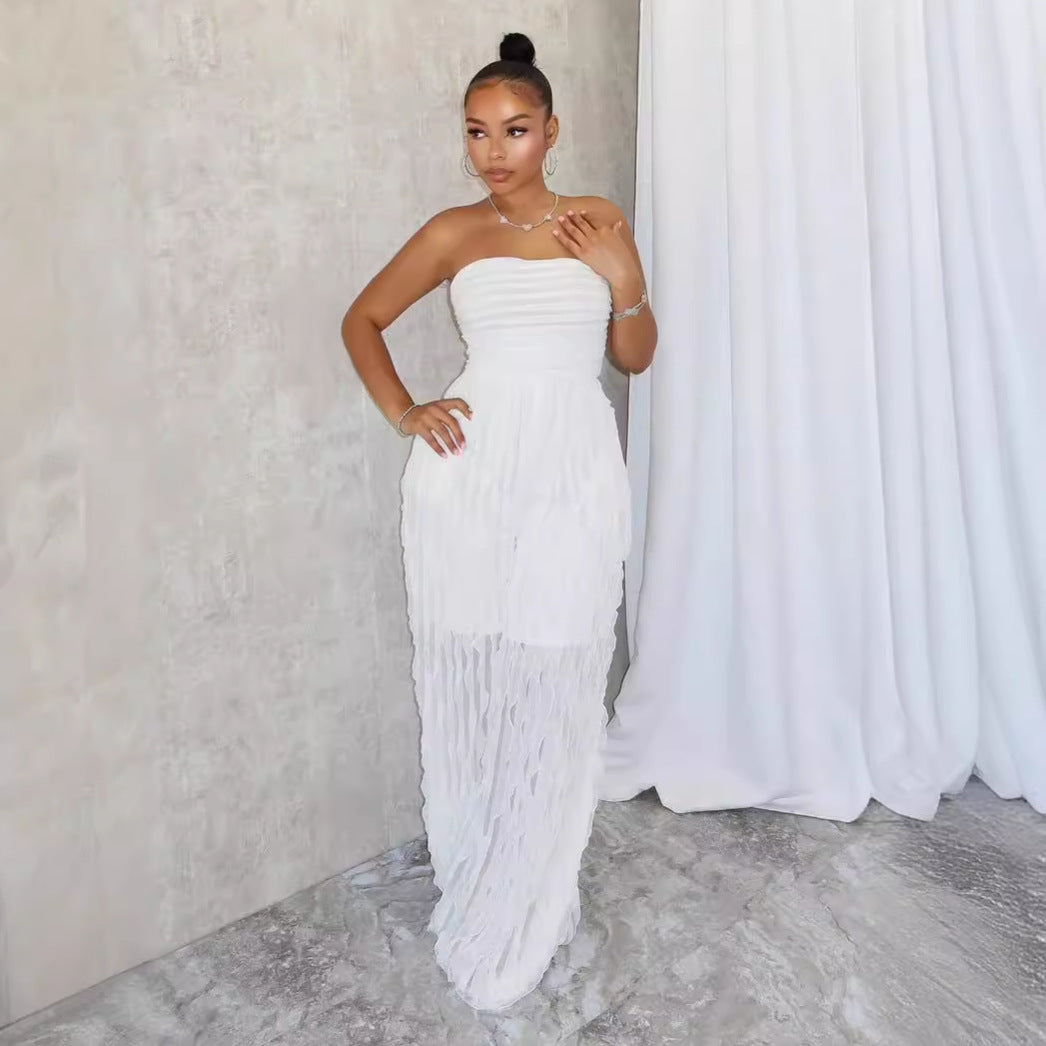 Sexy Wave Pattern Tube Top Sleeveless Elegant Jumpsuit