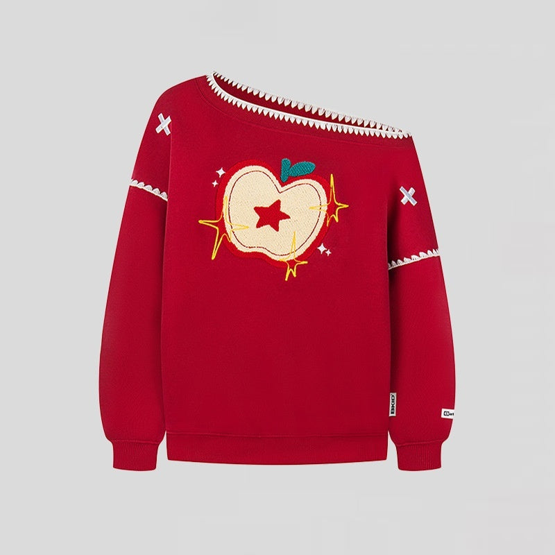 American-style High-street Vintage New One-shoulder Sweatshirt for Women