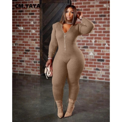 Women's Fall Winter Fashion Knitted Wool Padded Shoulder Hooded Jumpsuit