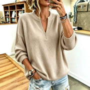 Korean-style Casual Stand-collar Half-zip Sweater for Women