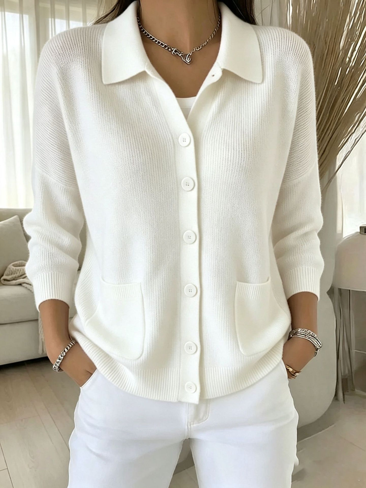 Casual Fashion Knitted Cardigan with Buttons Womens Sweater