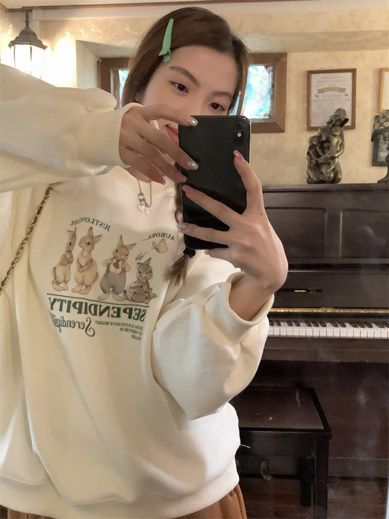 Cute Pink Rabbit Pullover Sweater for Women