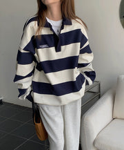 Retro Striped Polo Sweater for Women | Chic Casual Knitwear