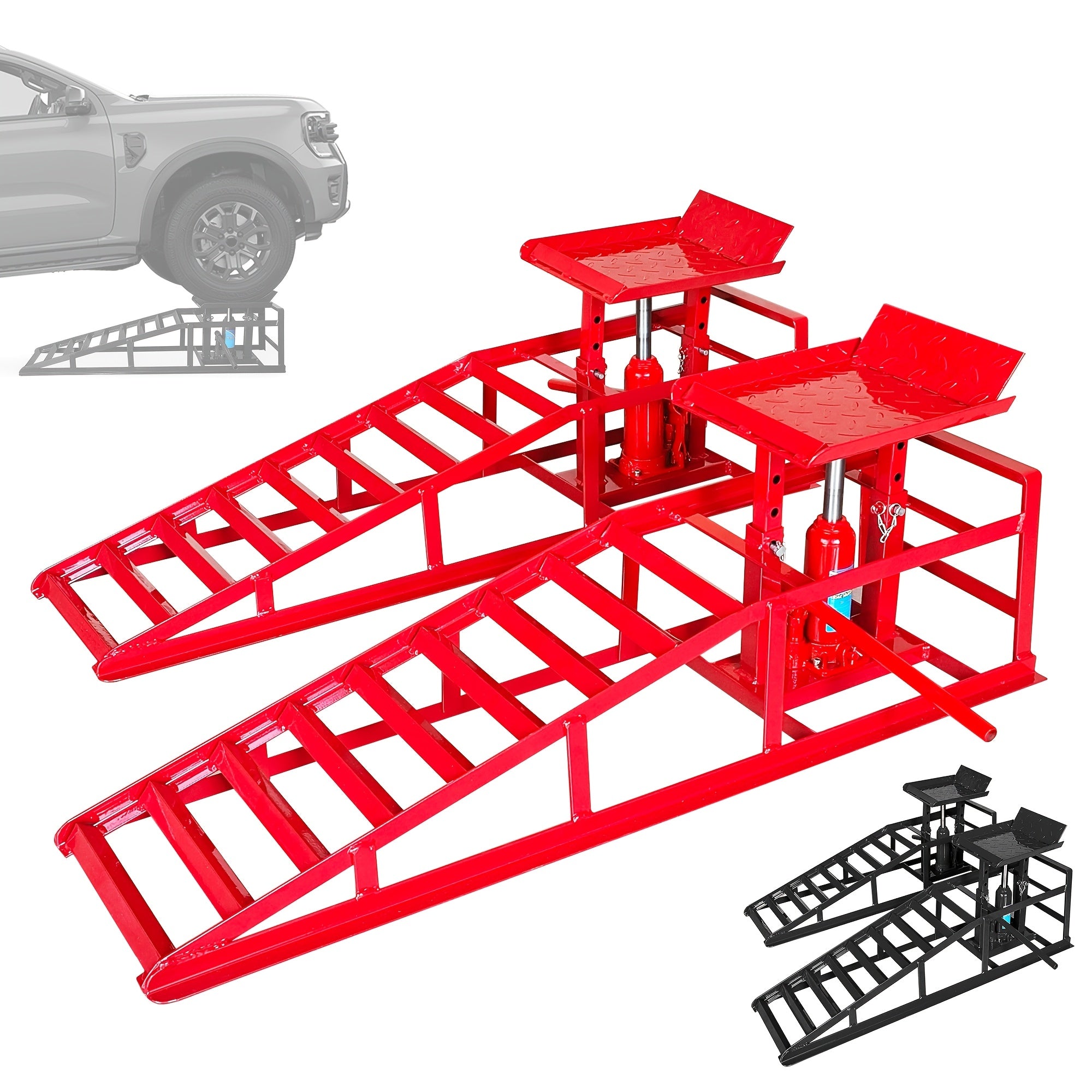 Car Ramps, 2pcs Hydraulic High-lift Service Vehicle Ramps, 5T (11050 Lbs), Car And Truck Wheel Ramps for Oil Change, with Supporting Crane, Suitable for DIY Shops And Car Beauty Shops