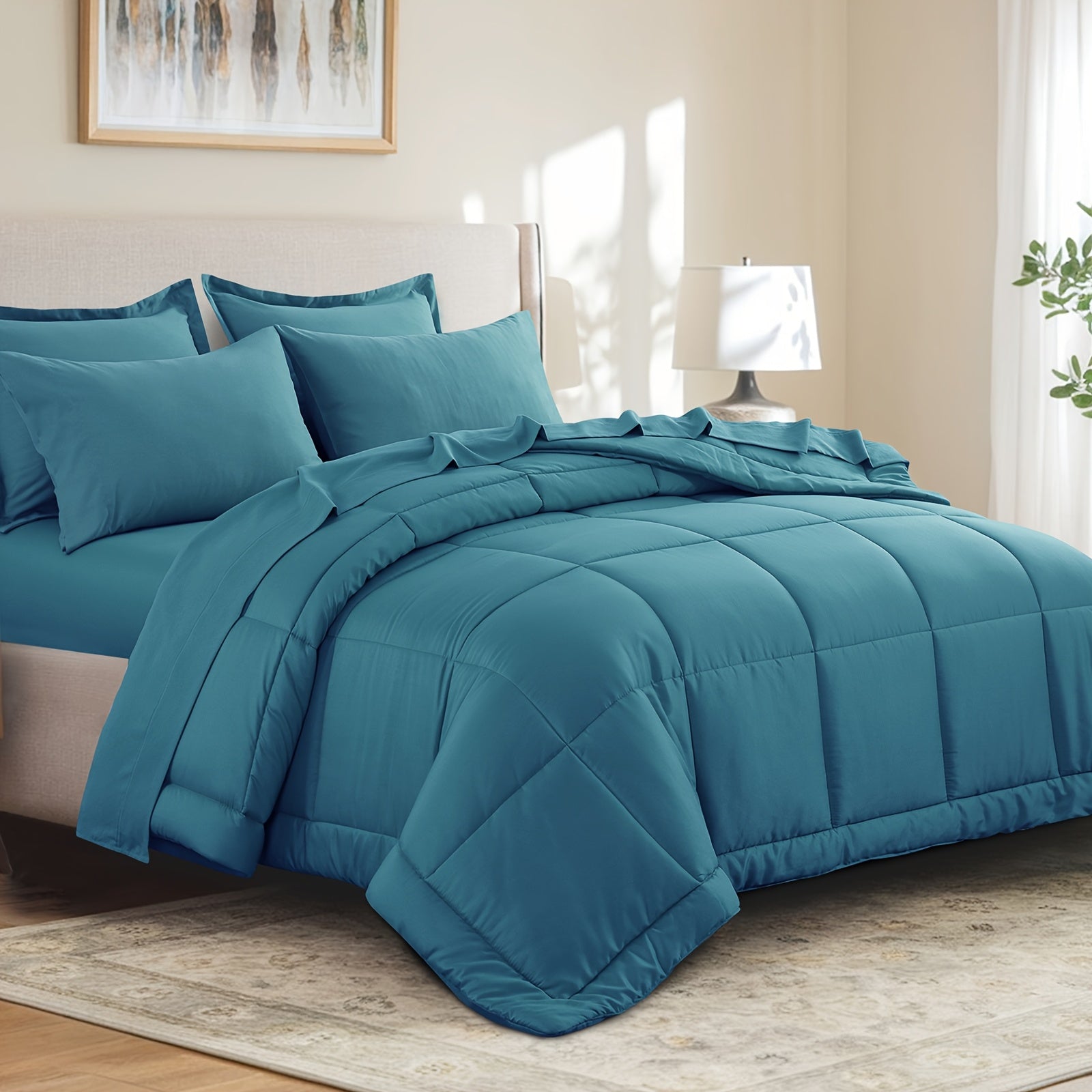 7pcs Ultra-Soft Bed In A Bag, Down Alternative Bedding Sets With All Season Quilted Comforter, Flat Sheet, Fitted Sheet, Pillowcases -Gifts For The Family And Friends