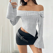 Women's Off-Shoulder Bell Sleeve Crop Top