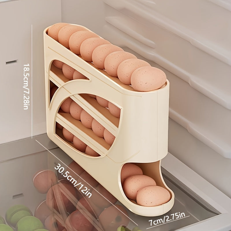 4-Tier Rolling Egg Rack – Holds 30 Eggs, Space‑Saving Side‑Door Design with Handle, Glossy Plastic