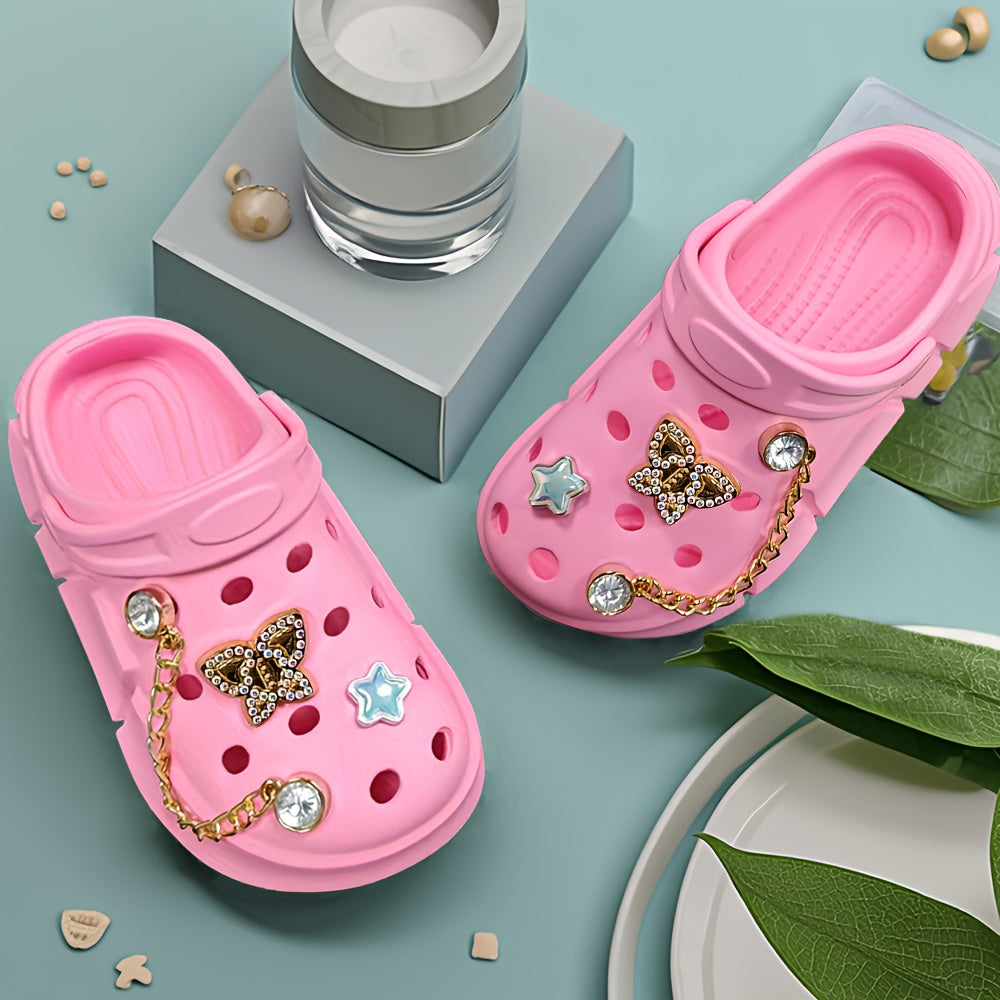 Girls EVA Sandals with Pearl Decoration – Breathable Round‑Toe, Lightweight Non‑Slip