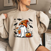 Women's Cute Halloween Ghost & Pumpkin Graphic Sweatshirt