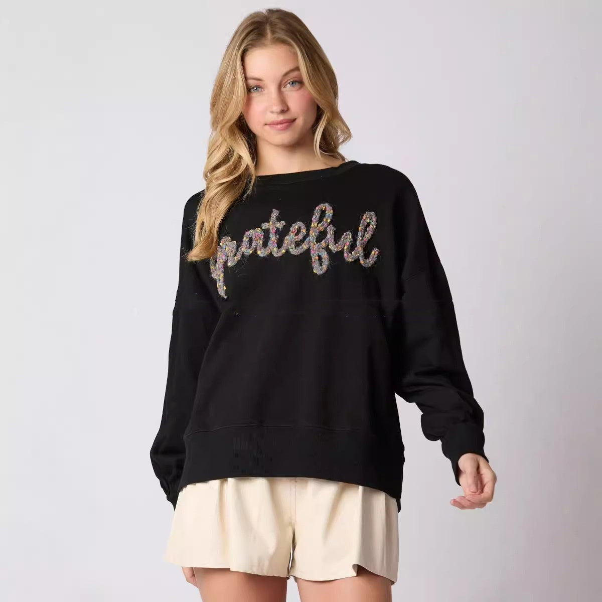 Women's Thanksgiving Alphabet Embroidered Loose Casual Sweater