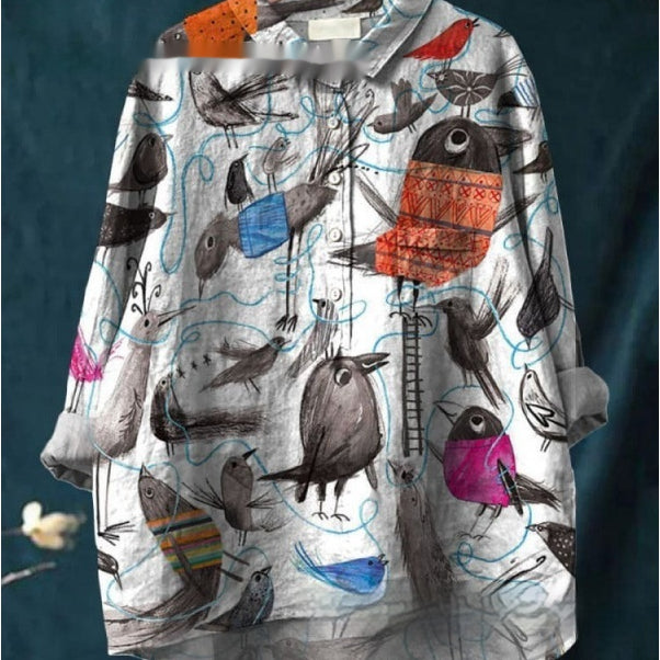 Casual Animal Print Hawaiian Long Sleeve Shirt