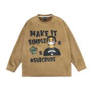 European And American Brand Retro Portrait Letter Printing Round Neck Long Sleeve