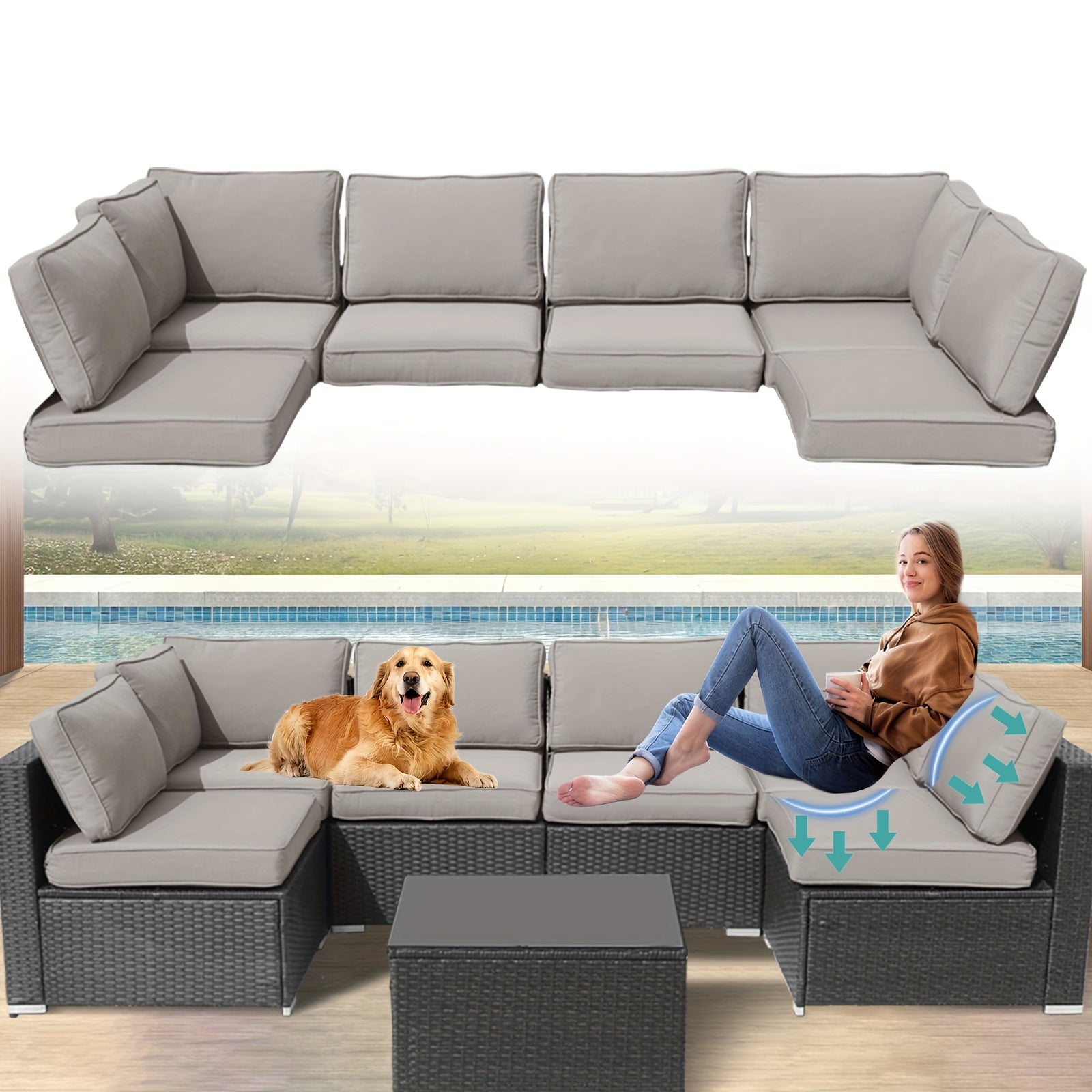 Outdoor Patio Furniture Chair Cushions Set Replacement Light Grey Sofa Cushions