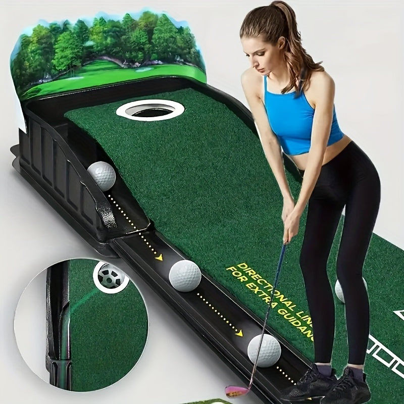 Indoor Golf Putting Mat with Automatic Ball Return and Back Hole Collector – Multi‑Distance Alignment Guides (3 ft, 5 ft, 7 ft)