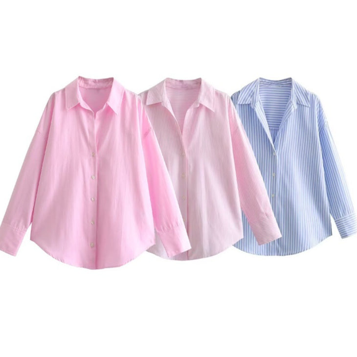Fashionable Loose Casual Elegant Striped Shirt For Women