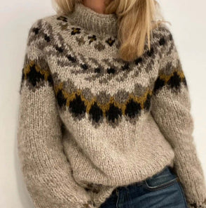 Womens Turtleneck Pullover Sweater with a Printed Design