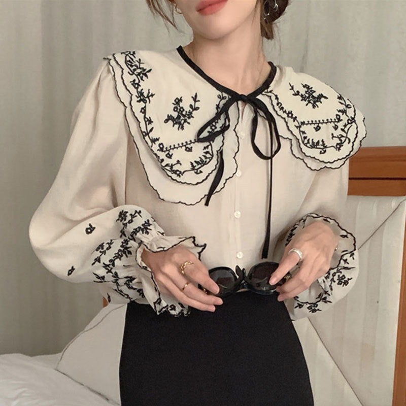 Large Lapel Single-breasted Loose Bell Sleeve Shirt