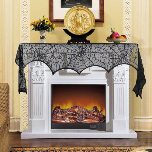 Halloween Black Spider Web Bat Lace Curtain