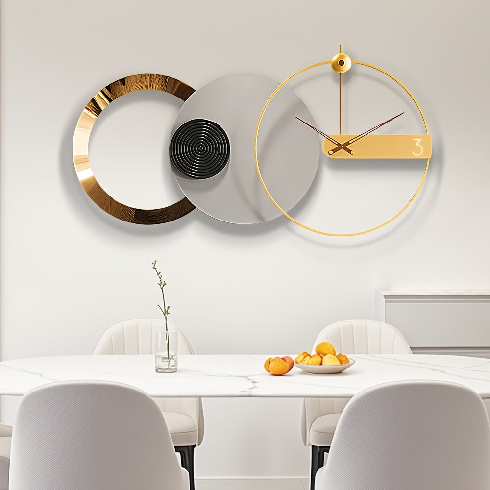 Extra Large Golden Light Luxury Modern Wall Clock, 33 * 18 Inch Metal Home Decorative Wall Clocks, Iron Round Golden Wall Decor For Living Room Bedroom Kitchen Cloakroom Shop Decor Gifts