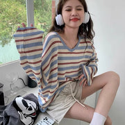 Womens Color-Block Striped Long-Sleeve T-Shirt
