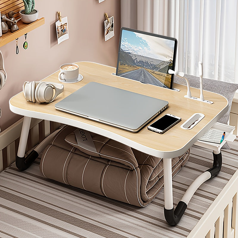 Multifunctional Leg Rest Table With Cup Holder And Drawer, USB, Fan, Light - Portable Foldable Tray For Laptop, Breakfast In Bed, Reading And Writing On Sofa/Couch, Laptop Desk On Bed, School Supplies