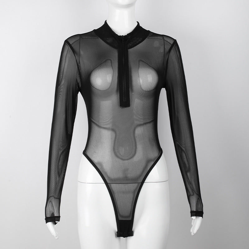 Women's Long-sleeved Bottoming See-through Jumpsuit