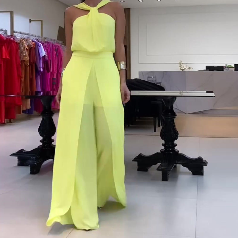 Women's Solid Color Wide Leg Casual Jumpsuit