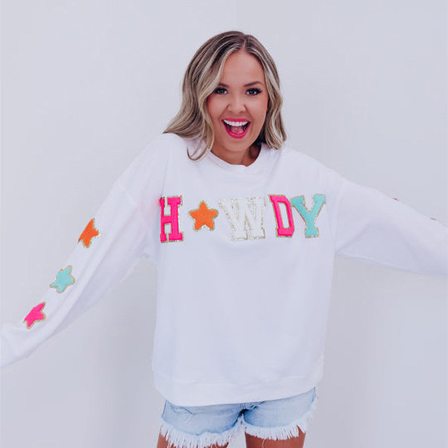 Chic Sequin Letter Round Neck Long Sleeve Sweater