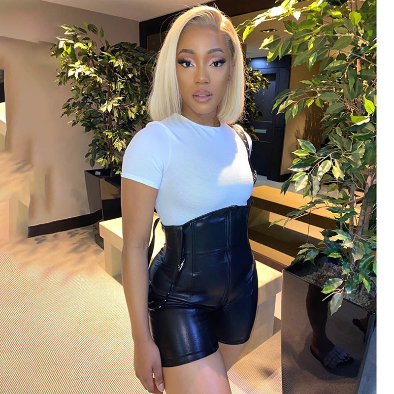Women's Casual Waist Hip-Lifting PU Leather Overalls