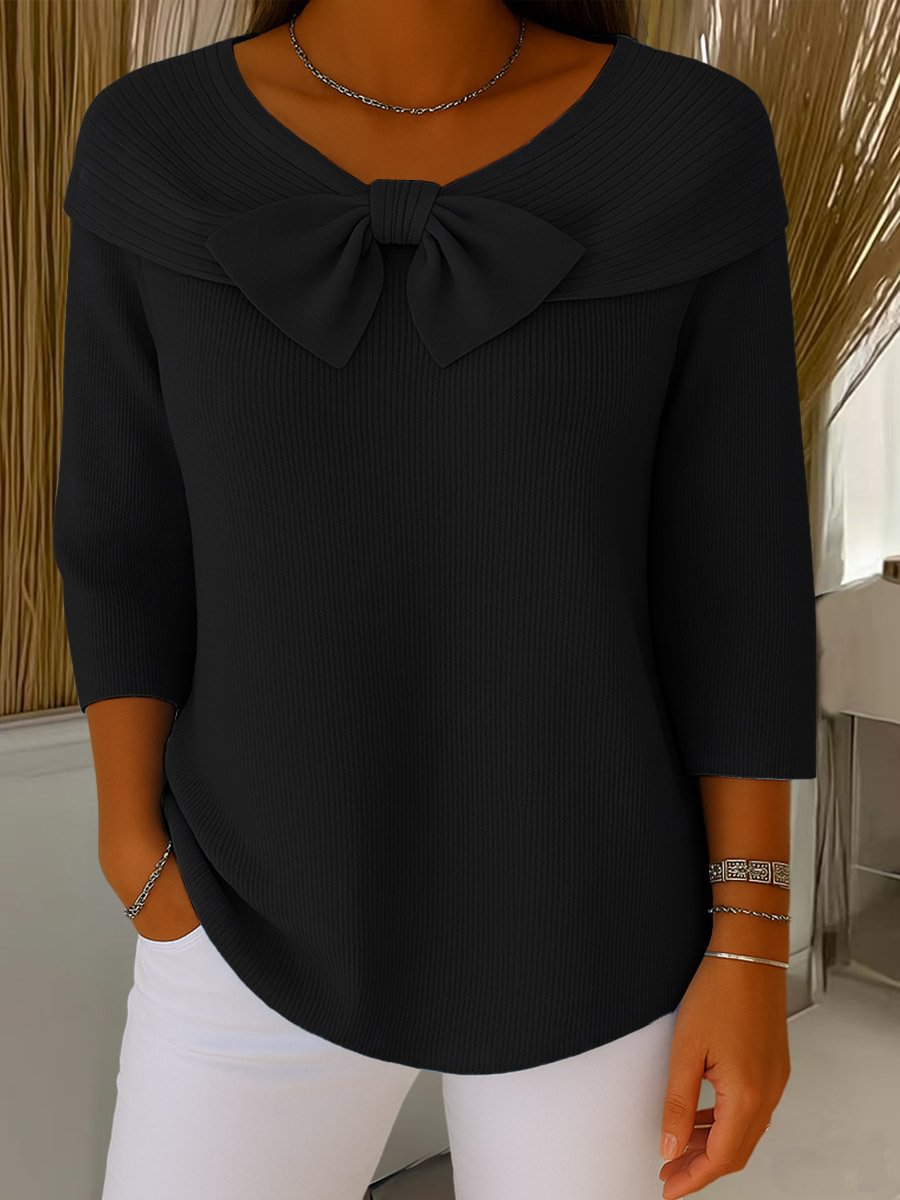 Knitted Bow Solid Color Sweater Autumn and Winter