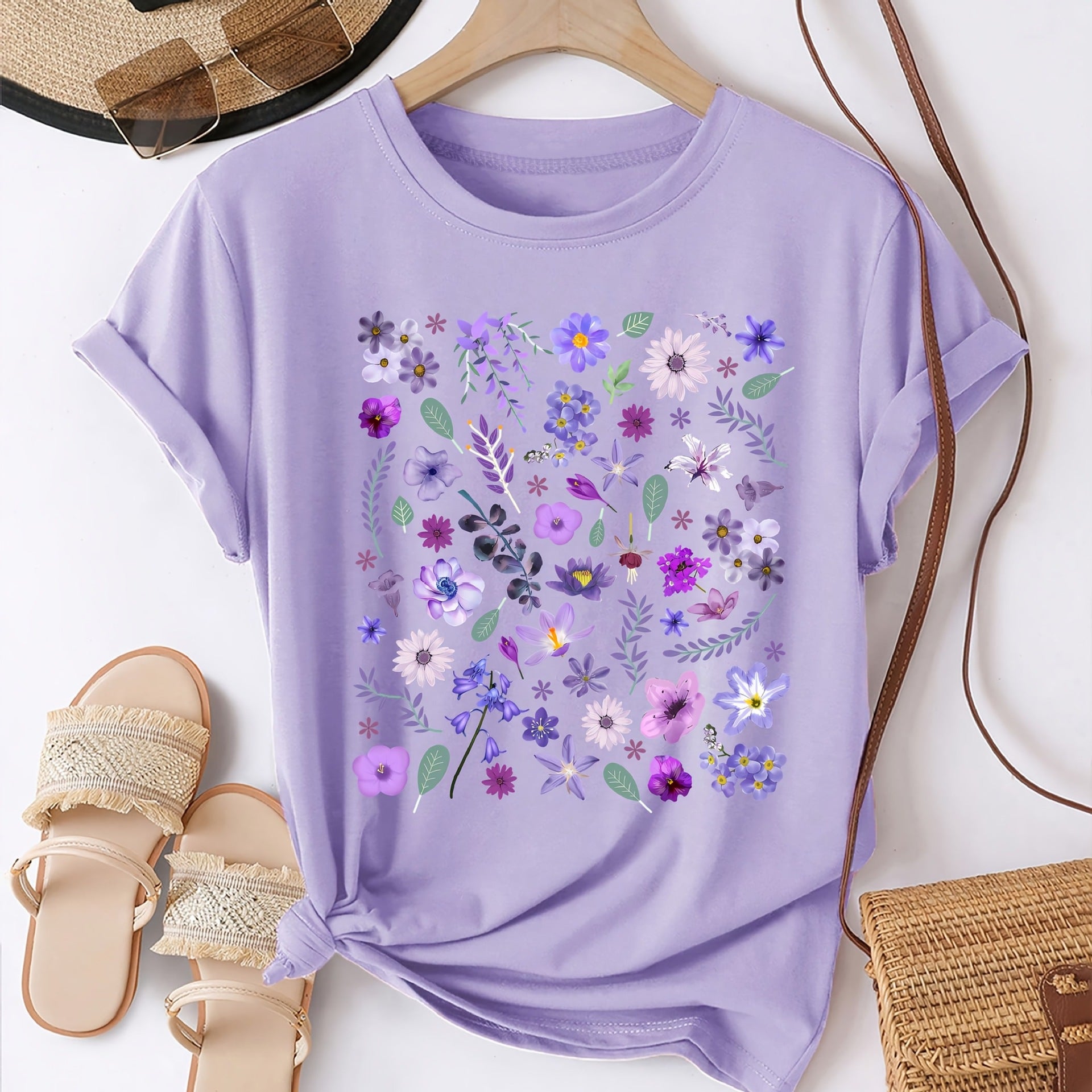 Loose-Fit Semi-Sheer Round Neck Top – Light Cotton, Lavender & More