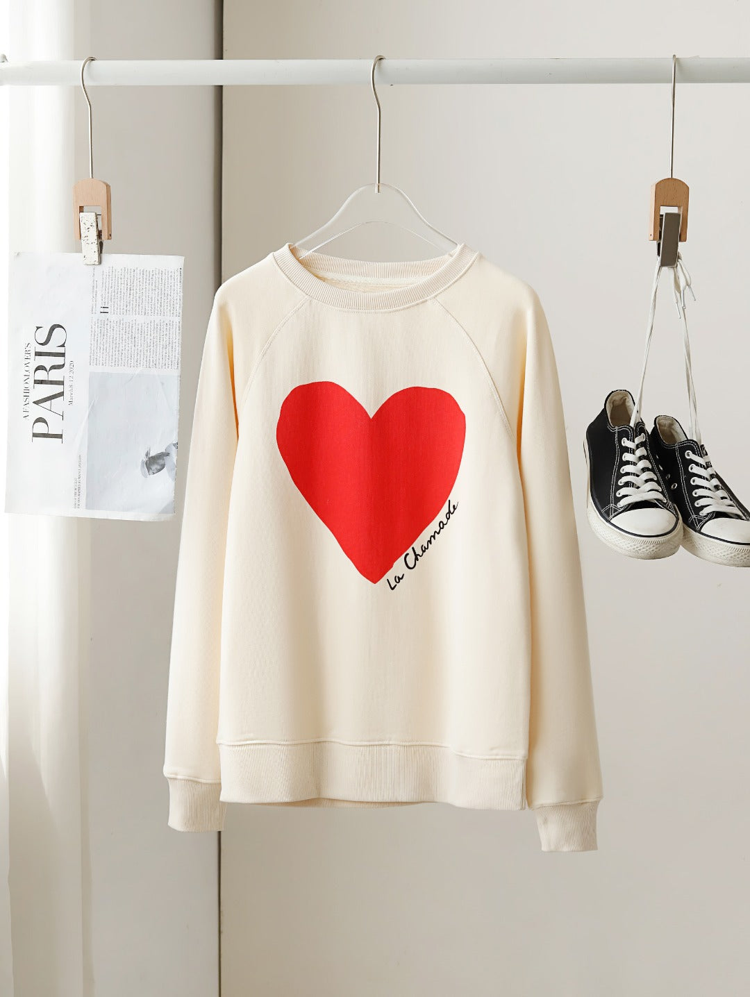 Cozy Heart Print Loose Fit Sweatshirt