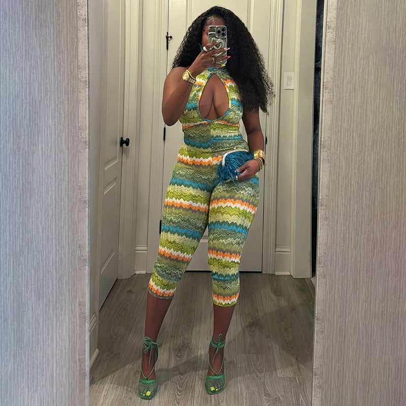 Women's Printed Backless Bodycon Jumpsuit
